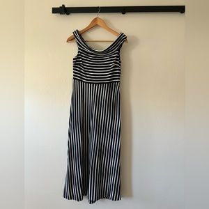 Banana Republic Off Shoulder Midi Dress - Navy & White Striped, Size 10